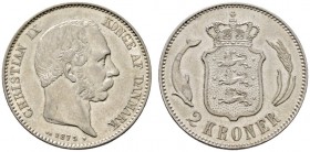 Ausländische Münzen und Medaillen 
 Dänemark 
 Christian IX. 1863-1906 
 2 Kroner 1875. KM 798.1. fast vorzüglich