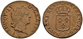 Ausländische Münzen und Medaillen 
 Frankreich-Königreich 
 Louis XV. 1715-1774 
 Cu-Sol á la vieille téte 1771 -Reims-. Gad. 280, Ciani 2147, Dupl...