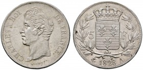 Ausländische Münzen und Medaillen 
 Frankreich-Königreich 
 Charles X. 1824-1830 
 5 Francs 1828 -Paris-. Gad. 644, Dav. 88. leichte Kratzer auf de...