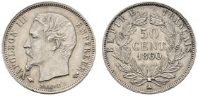Ausländische Münzen und Medaillen 
 Frankreich-Königreich 
 Napoleon III. 1852-1870 
 50 Centimes 1860 -Paris-. Gad. 414. winziger Kratzer auf dem ...