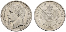Ausländische Münzen und Medaillen 
 Frankreich-Königreich 
 Napoleon III. 1852-1870 
 Franc 1866 -Straßburg-. Gad. 463. Prachtexemplar mit leichter...