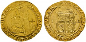 Ausländische Münzen und Medaillen 
 Großbritannien 
 James I. 1603-1625 
 Laurel or Unite o.J. (1604/19) -London-. Mzz. Distel beidseitig. Gekrönte...