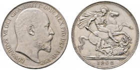 Ausländische Münzen und Medaillen 
 Großbritannien 
 Edward VII. 1901-1910 
 Crown 1902. Spink 3978, Dav. 109. minimale Randfehler, sehr schön-vorz...