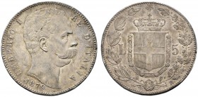Ausländische Münzen und Medaillen 
 Italien-Königreich 
 Umberto I. 1878-1900 
 5 Lire 1879 -Rom-. Pagani 590, Dav. 141. feine Patina, minimale Ran...