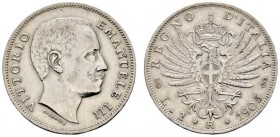 Ausländische Münzen und Medaillen 
 Italien-Königreich 
 Victor Emanuel III. 1900-1946 
 Lira 1905 -Rom-. Pagani 765. sehr seltener Jahrgang, sehr ...