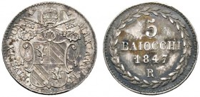 Ausländische Münzen und Medaillen 
 Italien-Kirchenstaat (Vatikan) 
 Pius IX. 1846-1878 
 5 Baiocchi 1847 -Rom-. Berman 3318, Munt. 22, Pagani 322....