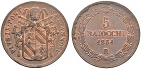 Ausländische Münzen und Medaillen 
 Italien-Kirchenstaat (Vatikan) 
 Pius IX. 1846-1878 
 Cu-5 Baiocchi 1851 (AN V) -Rom-. Berman 3322, Munt. 27a. ...