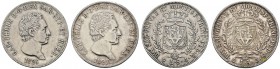 Ausländische Münzen und Medaillen 
 Italien-Sardinien 
 Carlo Felice 1821-1831 
 Lot (2 Stücke): 5 Lire 1826 und 1827 -Genua-. Pagani 70, 72, Dav. ...