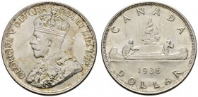 Ausländische Münzen und Medaillen 
 Kanada 
 Dollar 1936. KM 31. leichte Tönung, winzige Kratzer, vorzüglich-Stempelglanz