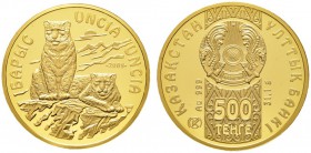 Ausländische Münzen und Medaillen 
 Kasachstan 
 500 Tenge 2009. Zwei Schneeleoparden an Berghang. 1 Unze Feingold. Auflage: 1.500 Exemplare. mit Ze...
