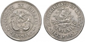 Ausländische Münzen und Medaillen 
 Kolumbien 
 Republik ab 1821. Silbermedaille 1892 auf das 400-jährige Jubiläum der Entdeckung Amerikas. Wappen /...