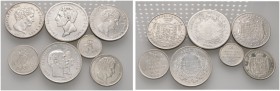 Lots ausländischer Münzen und Medaillen 
 7 Stücke: DÄNEMARK . Rigsbankdaler 1847 (2x), 32 Rigsbankskilling 1842, 2 Kroner 1892 Goldene Hochzeit. Daz...