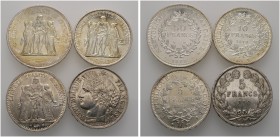 Lots ausländischer Münzen und Medaillen 
 4 Stücke: FRANKREICH . 5 Francs 1870 A und 1875 A, 10 Francs 1970 sowie 50 Francs 1977. sehr schön, vorzügl...