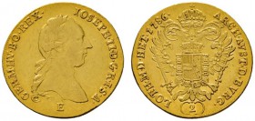 Römisch-Deutsches Reich 
 Haus Habsburg 
 Josef II. 1780-1790 
 Doppeldukat 1786 -Karlsburg-. Her. 14, J. 23, Fr. 200, Huszar 1862. 6,98 g. winzige...