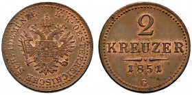 Römisch-Deutsches Reich 
 Haus Österreich 
 Franz Josef I., Kaiser von Österreich 1848-1916 
 Cu-2 Kreuzer 1851 -Nagybanya-. Her. 864, J. 287. selt...