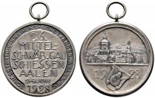 Altdeutsche Münzen und Medaillen 
 Aalen, Stadt 
 Tragbare, mattierte Silbermedaille 1928 unsigniert, auf das 26. Mittelschwäbische Gauschießen anlä...