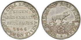 Altdeutsche Münzen und Medaillen 
 Anhalt-Bernburg 
 Alexander Carl 1834-1863 
 Ausbeutetaler 1846 A. AKS 16, J. 66, Thun 3, Kahnt 4. feine Patina,...