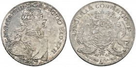 Altdeutsche Münzen und Medaillen 
 Baden-Durlach 
 Karl Friedrich 1746-1811 
 Konventionstaler 1765 -Durlach-. Brustbild im Harnisch nach rechts / ...