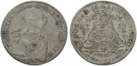 Altdeutsche Münzen und Medaillen 
 Baden-Durlach 
 Karl Friedrich 1746-1811 
 Konventionstaler 1766. Wiel. 710, Dav. 1934. Revers winzig justiert, ...