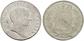 Altdeutsche Münzen und Medaillen 
 Baden-Durlach 
 Ludwig 1818-1830 
 Doppelgulden 1822. AKS 54, J. 32, Thun 17, Kahnt 20. minimale Schrötlingsfehl...