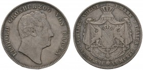 Altdeutsche Münzen und Medaillen 
 Baden-Durlach 
 Leopold 1830-1852 
 Doppelter Vereinstaler 1845. AKS 89, J. 64, Thun 26, Kahnt 32. feine Patina,...