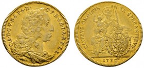 Altdeutsche Münzen und Medaillen 
 Bayern 
 Karl Albrecht 1726-1745 
 1/2 Karolin 1732. Geharnischtes Brustbild nach rechts / Madonna mit Kind nebe...