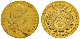 Altdeutsche Münzen und Medaillen 
 Bayern 
 Karl Theodor 1777-1799 
 Dukat 1786 -München-. Büste nach rechts / Gekrönter Wappenschild auf gekreuzte...