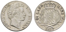 Altdeutsche Münzen und Medaillen 
 Bayern 
 Ludwig I. 1825-1848 
 3 Kreuzer 1827. AKS 83, J. 21. selten in dieser Erhaltung, prägefrisch
