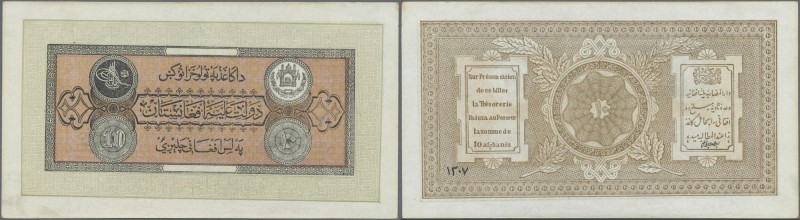 Afghanistan: set of 2 notes 10 Afghanis 1928 P. 9a, one complete print and one e...