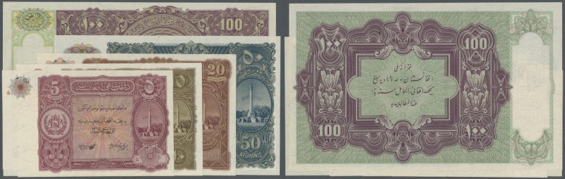 Afghanistan: set of 5 notes containing 5, 10, 20, 50 and 100 Afghanis ND P. 16-2...