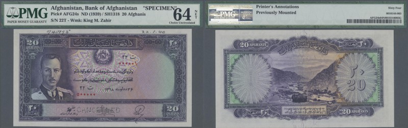 Afghanistan: 20 Afghanis ND(1939) Specimen P. 24s, key note of this series, PMG ...