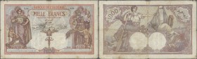 Algeria: set of 2 notes 1000 Francs 1926 & 1938 P. 83, used with folds and creases, center hole, several pinholes, border tears, stain, still nice col...