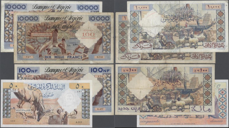 Algeria: set of 4 notes containing 10.000 Francs 1955 P. 110 (F), 100 NF on 10.0...