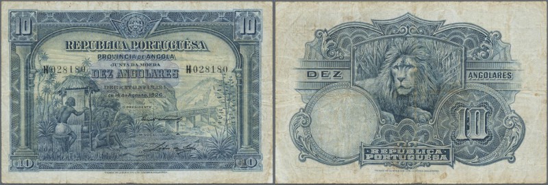 Angola: 10 Angolares 1926 P. 67, used with several folds and creases but without...