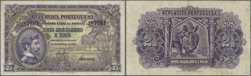 Angola: 2 1/2 Angolares 1942 P. 69, folds in paper, pressed, no holes or tears, ...