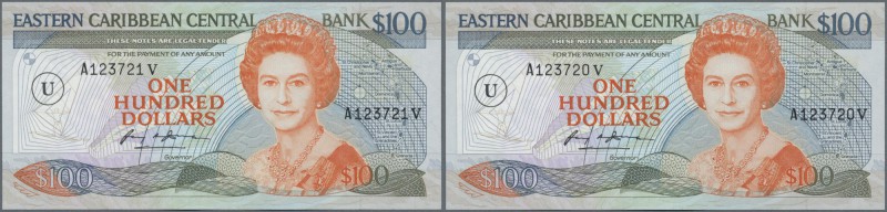 Anguilla: rare set of 2 CONSECUTIVE 100 Dollars ND P. 20u with serial numbers A1...