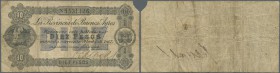 Argentina: Banco & Casa de Moneda - Provincia de Buenos Ayres 10 Pesos April 1st 1867, P.S473, toned paper with several folds, tiny hole at center and...