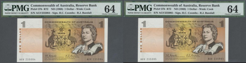Australia: Pair of the 1 Dollar ND(1968) Rare Signature Coombs/Randall running p...