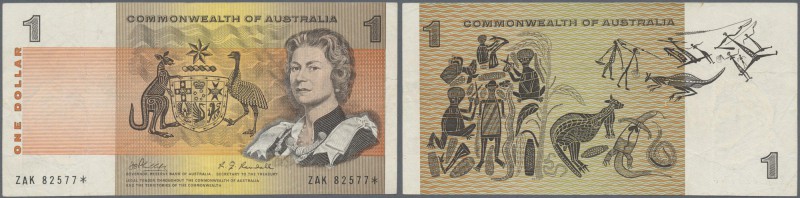 Australia: 1 Dollar ND(1966-72) Replacement Serial ZAK 82577* P. 37c, rare note ...