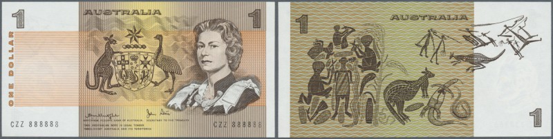 Australia: 1 Dollar ND(1974-83), P.42b with Solid Number CZZ 888888 in UNC. Rare...