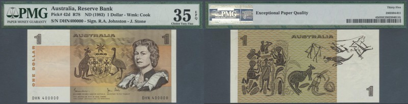 Australia: 1 Dollar ND(1974-83), P.42d with Fancy Number DHN 400000 PMG 35 Choic...