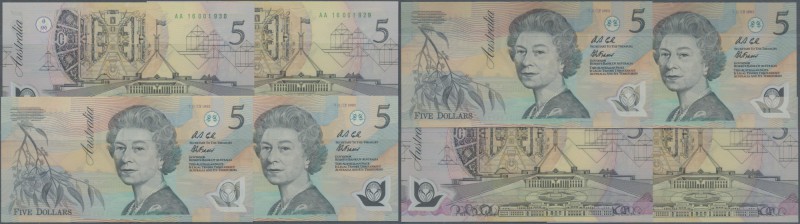 Australia: set of 4 consecutive notes 5 Pounds ND Polymer P. 50 with GREEN Seria...