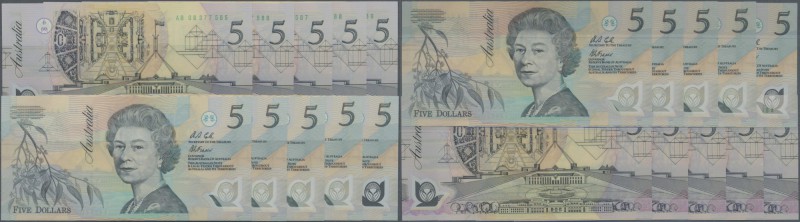 Australia: set of 10 nearly all consecutive notes 5 Pounds ND Polymer with green...