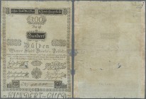 Austria: Very rare high denomination 100 Gulden 1800 P. A35a, stronger used, seveal creases, paper shows lots of thinning resulting in some holes in p...