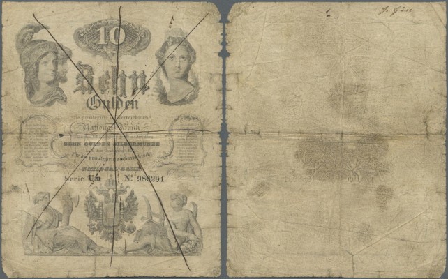 Austria: Privilegierte Oesterreichische National-Bank 10 Gulden 1847, P.A76, pen...