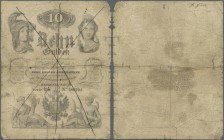 Austria: Privilegierte Oesterreichische National-Bank 10 Gulden 1847, P.A76, pen cancelled in well worn condition with some small border tears and sta...