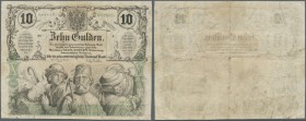 Austria: Privilegierte Oesterreichische National-Bank 10 Gulden 1863, P.A89, highly rare note in very nice condition, several folds and creases, light...