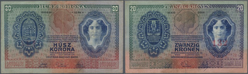 Austria: 20 Kronen 1907 P. 10, used with several folds and creases, minor center...