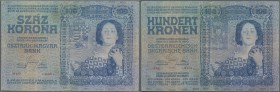 Austria: 100 Kronen 1910 P. 11, very rare banknote, vertical and horizontal fold, used border at lower and upper border center where the center fold e...