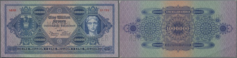 Austria: 1.000.000 Kronen 1924 Specimen P. 86s, a extraordinary rare banknote, o...